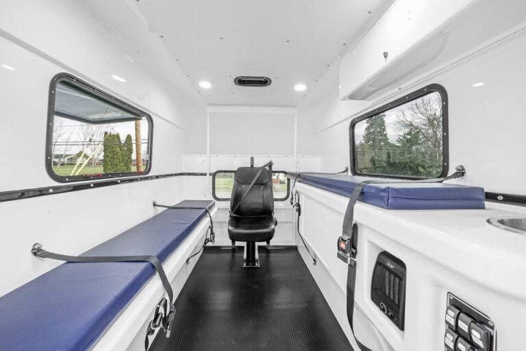 Interior of Tufport MTC showing 2 patient capacity and attendant's seat.