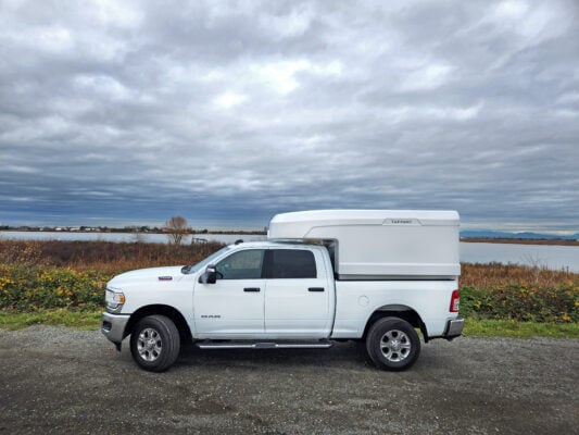 A Tufport T62 slide-in mounted on a Dodge full-size truck